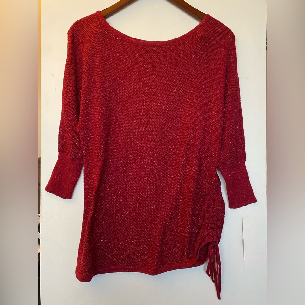 Express- Crimson & Shimmery Adjustable Ruched Knit Sweater W 3/4 Sleeve- Size S